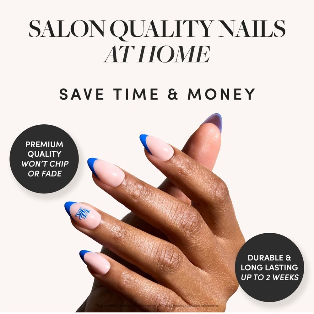 Glamnetic x Fanatics Press On Nails Kentucky Wildcats Almond Blue French Tips - Picture 3 of 6